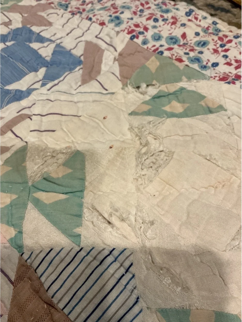 Antique Handmade Quilt 1910s 1920s Feedsack Full Size Heirloom